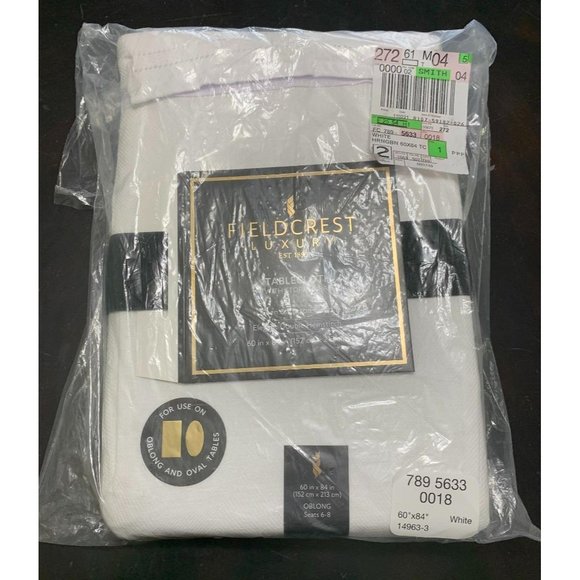 New Linen Cotton White Tablecloth Fieldcrest Rectangle 60" x 84" Herringbone - Picture 2 of 7